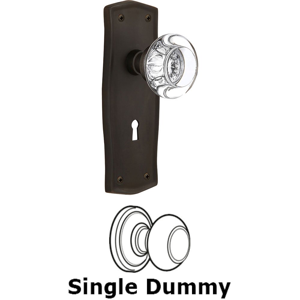Single Dummy - Prairie Plate with Round Clear Crystal Knob with Keyhole in Oil Rubbed Bronze