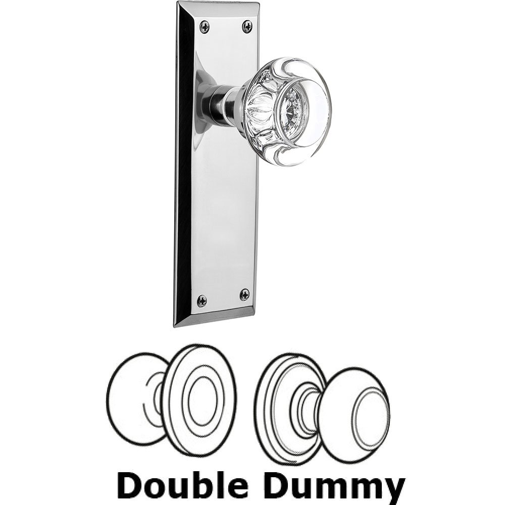 Double Dummy - New York Plate with Round Clear Crystal Knob without Keyhole in Bright Chrome