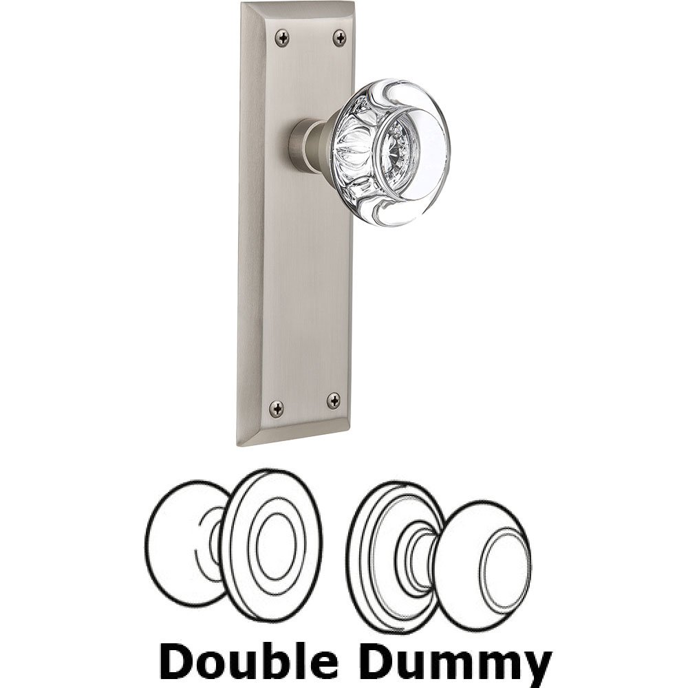 Double Dummy - New York Plate with Round Clear Crystal Knob without Keyhole in Satin Nickel