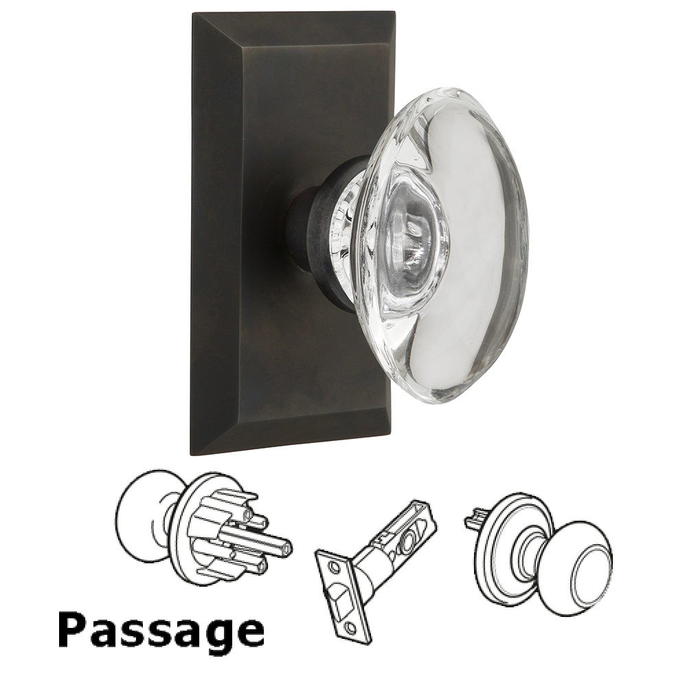 Passage Studio Plate with Oval Clear Crystal Knob in Oil Rubbed Bronze