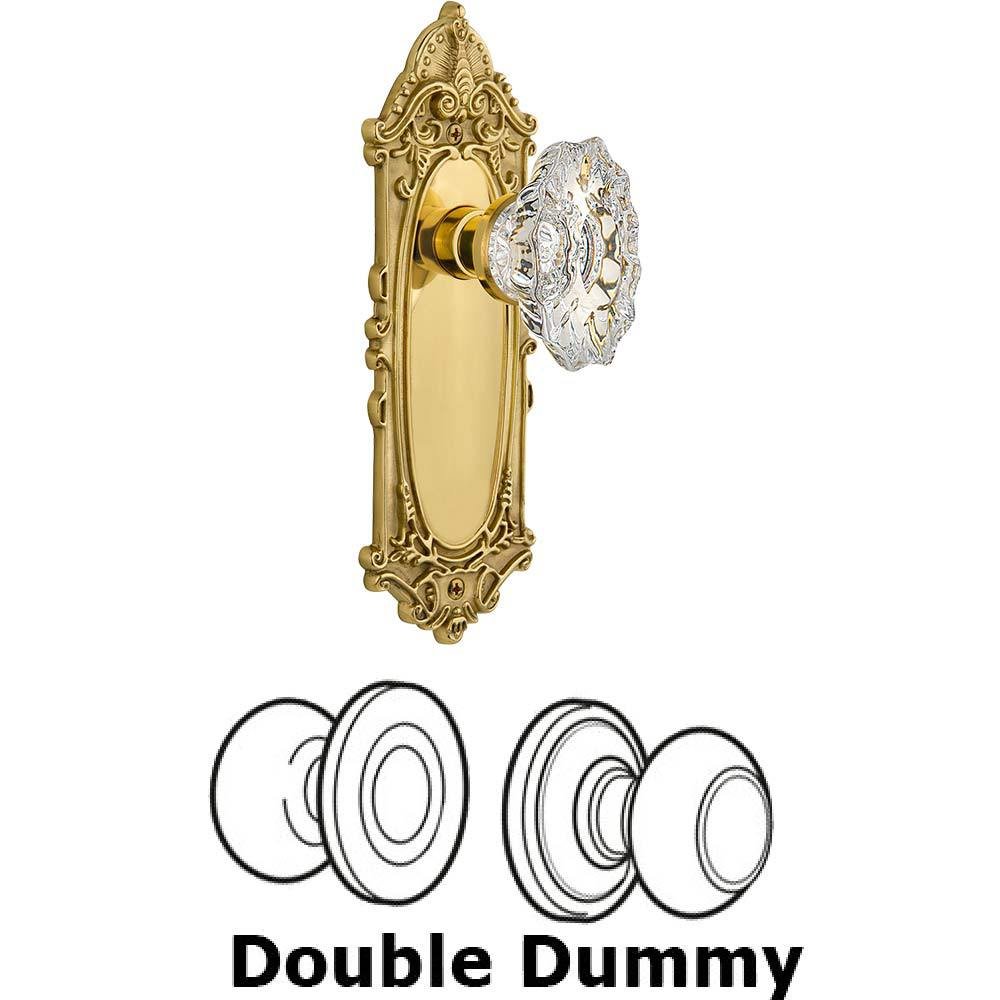 Double Dummy Set Without Keyhole - Victorian Plate with Chateau Crystal Knob in Unlacquered Brass
