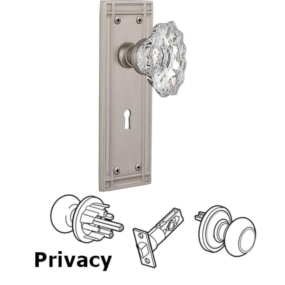 Complete Privacy Set With Keyhole - Mission Plate with Chateau Crystal Knob in Satin Nickel