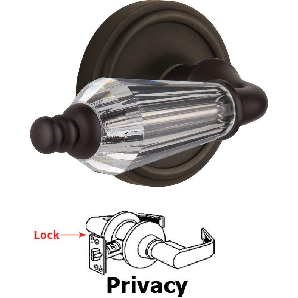 Complete Privacy Set Without Keyhole - Classic Rosette with Parlour Crystal Lever in Oil Rubbed Bronze