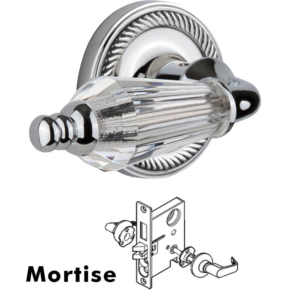 Complete Mortise Lockset - Rope Rosette with Parlour Crystal Lever in Bright Chrome
