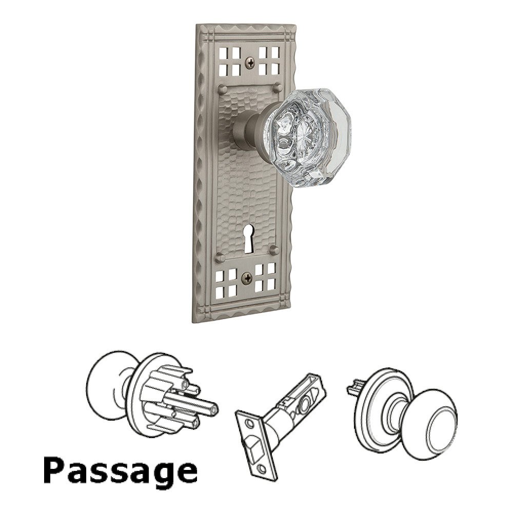 Passage Craftsman Plate with Waldorf Knob and Keyhole in Satin Nickel