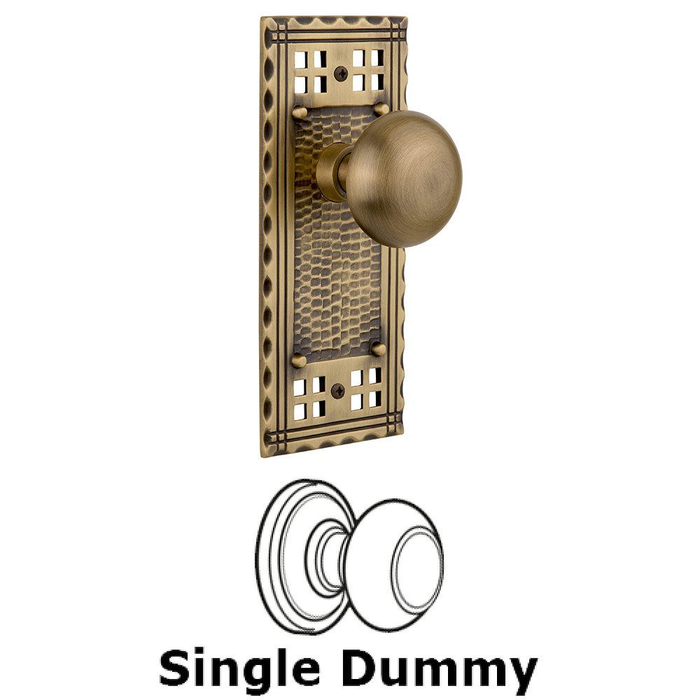 Single Dummy Craftsman Plate with New York Knob in Antique Brass