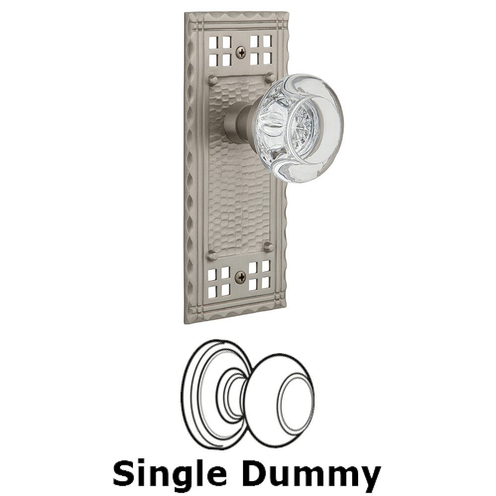 Single Dummy Craftsman Plate with Round Clear Crystal Knob in Satin Nickel