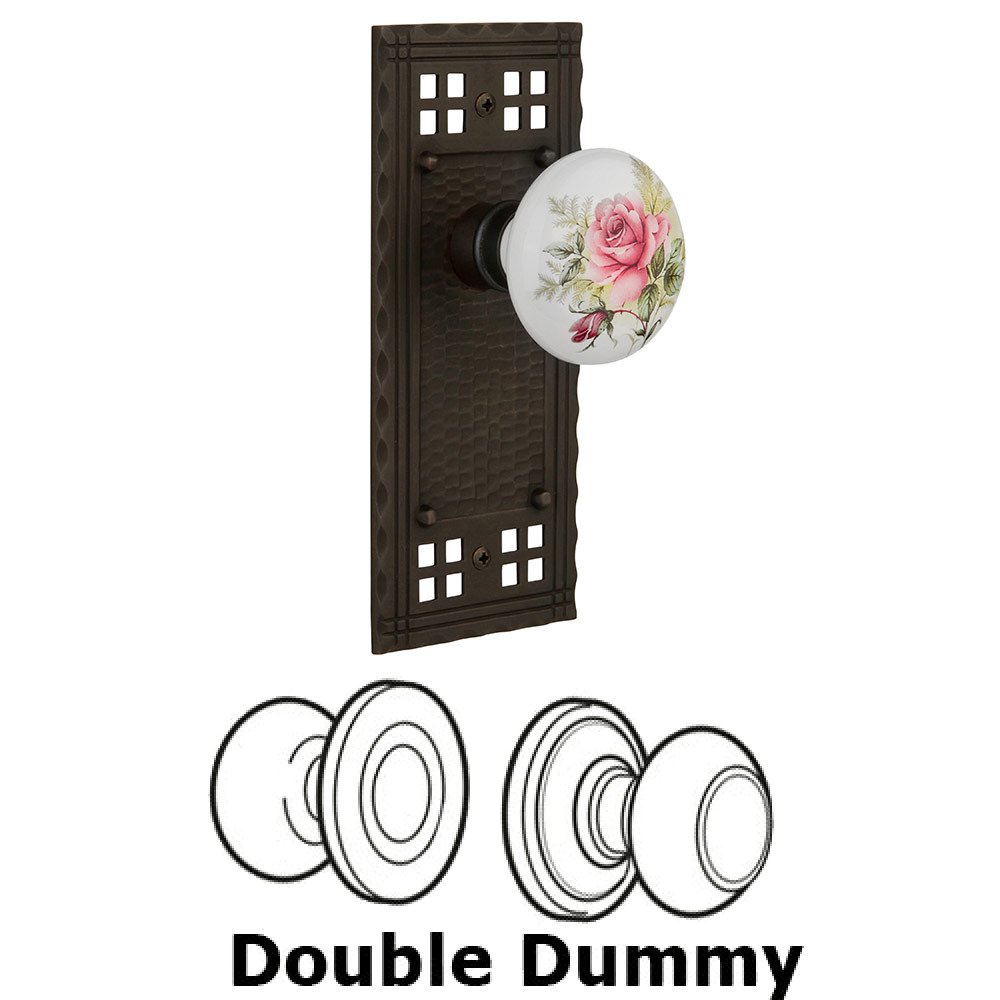 Double Dummy Craftsman Plate with White Rose Porcelain Knob in Oil Rubbed Bronze