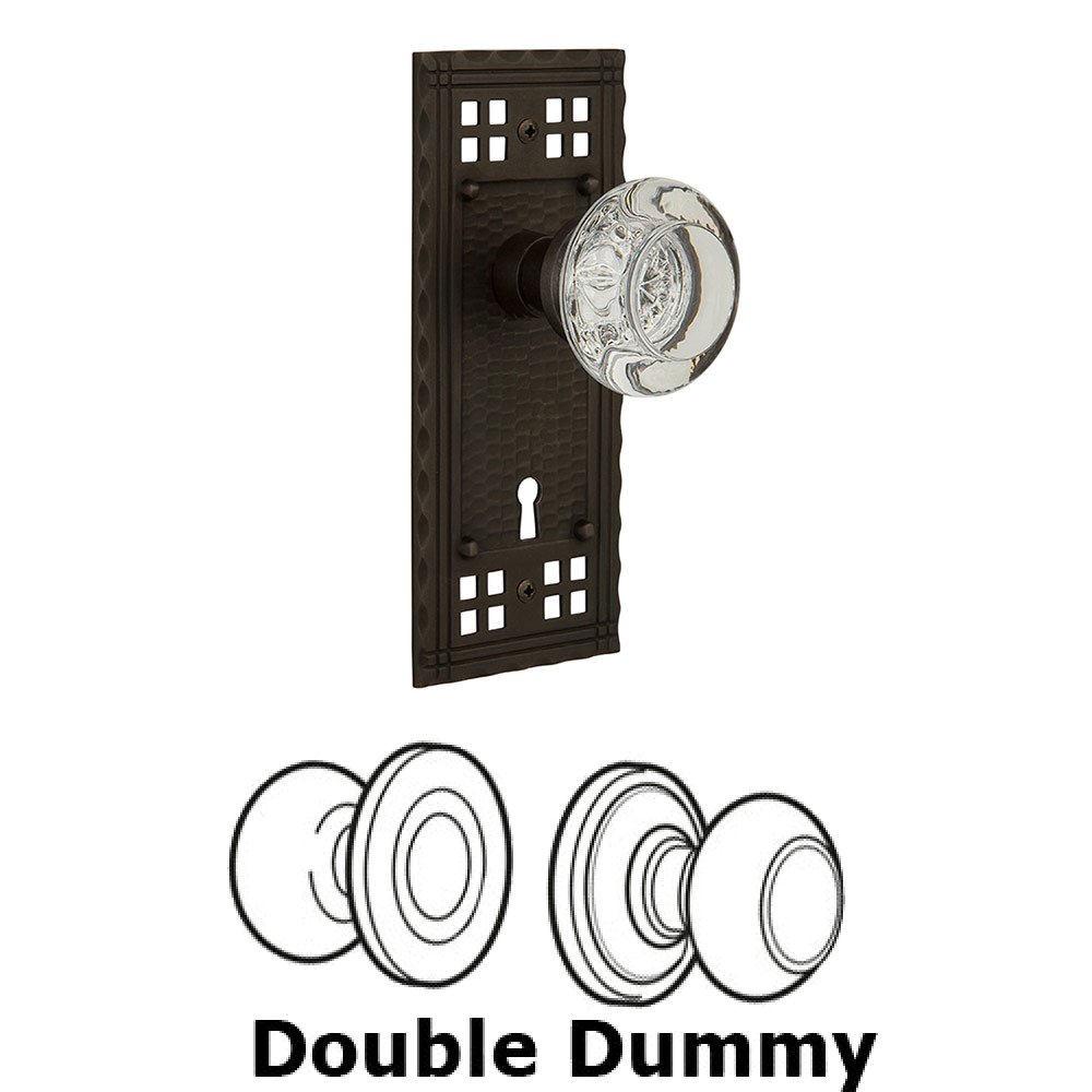 Double Dummy Craftsman Plate with White Round Clear Crystal Knob and Keyhole in Oil Rubbed Bronze