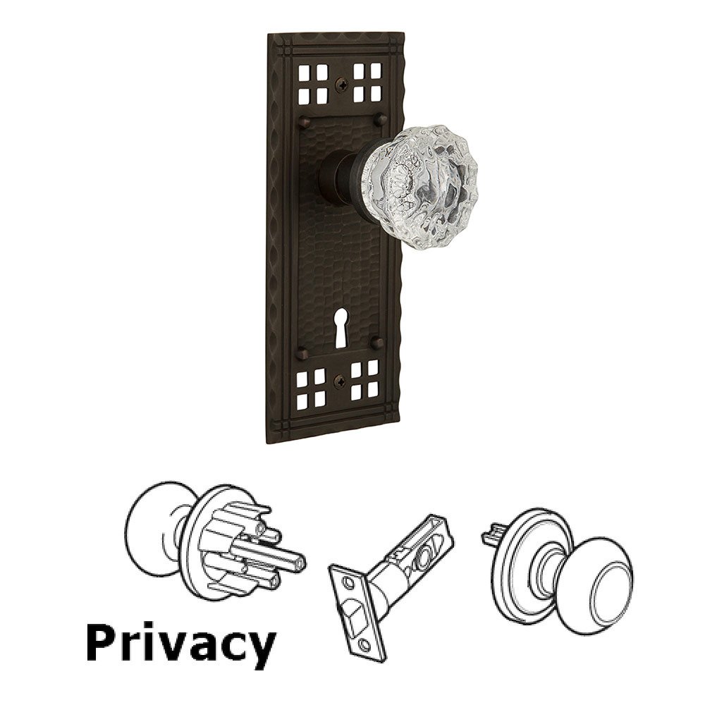 Privacy Craftsman Plate with Crystal Knob and Keyhole in Oil Rubbed Bronze