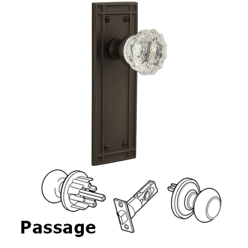 Passage Mission Plate with Crystal Knob in Oil Rubbed Bronze