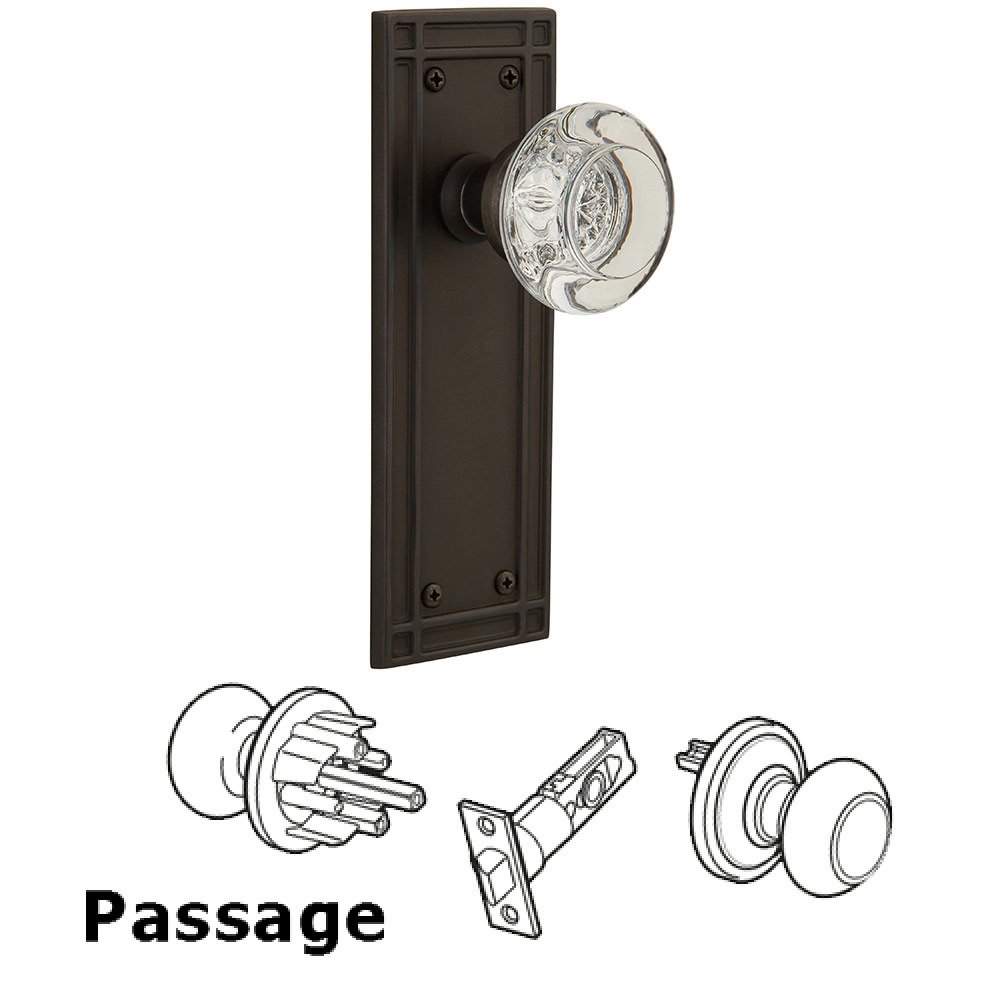 Passage Mission Plate with Round Clear Crystal Knob in Oil Rubbed Bronze