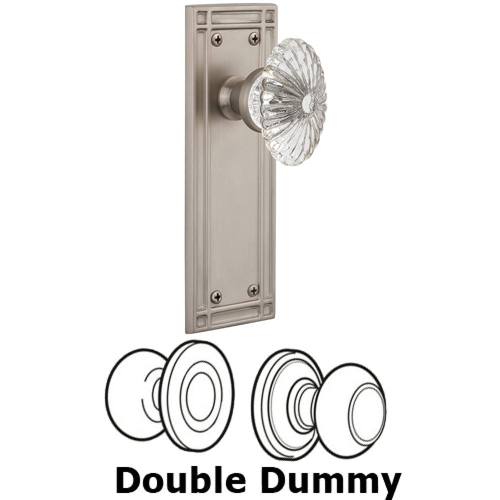 Double Dummy Mission Plate with Oval Fluted Crystal Knob in Satin Nickel