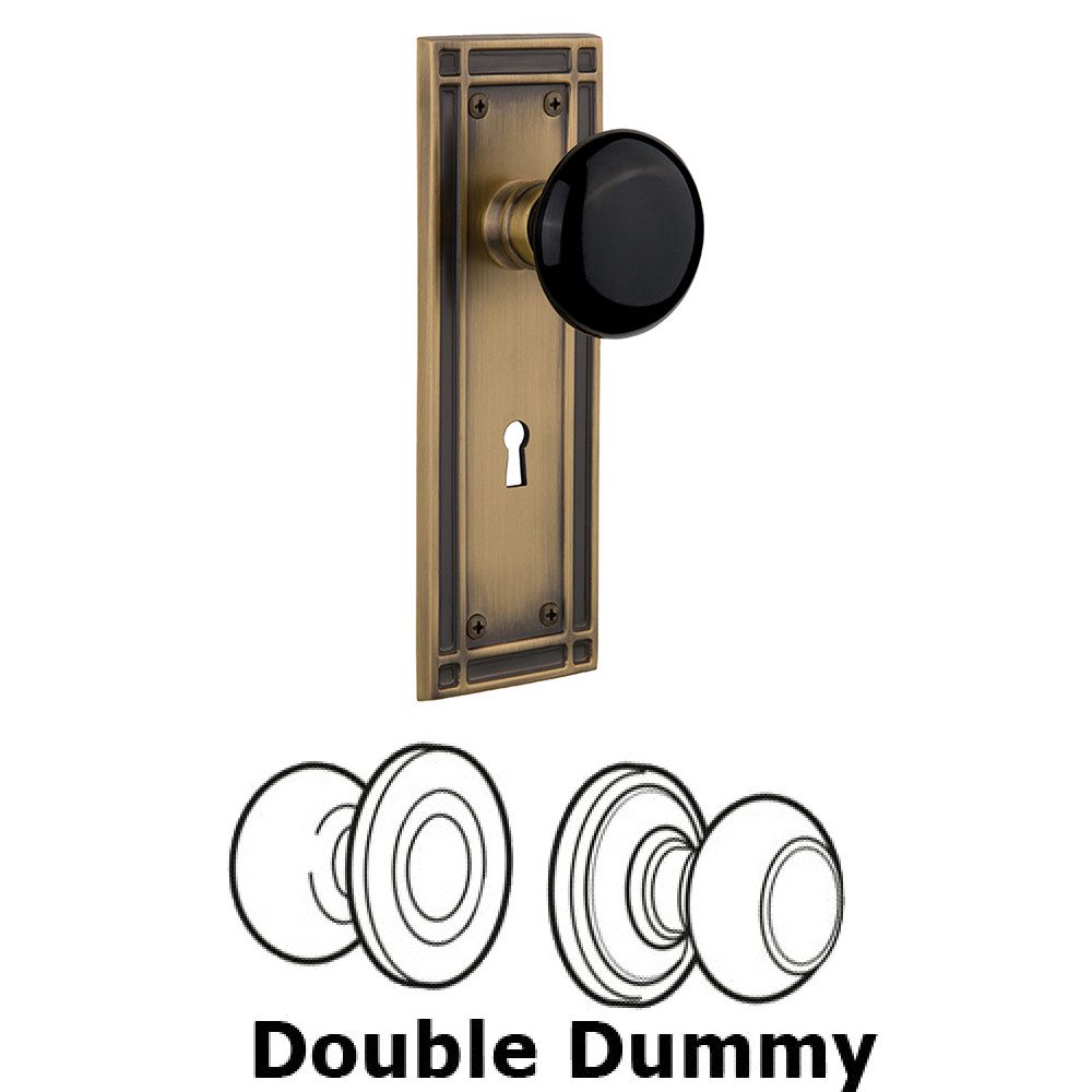 Double Dummy Mission Plate with Black Porcelain Knob and Keyhole in Antique Brass