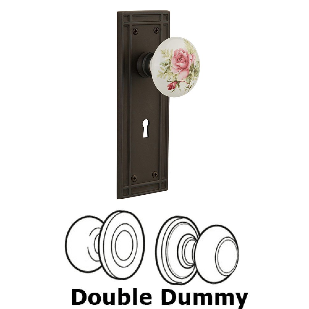 Double Dummy Mission Plate with White Rose Porcelain Knob and Keyhole in Oil Rubbed Bronze
