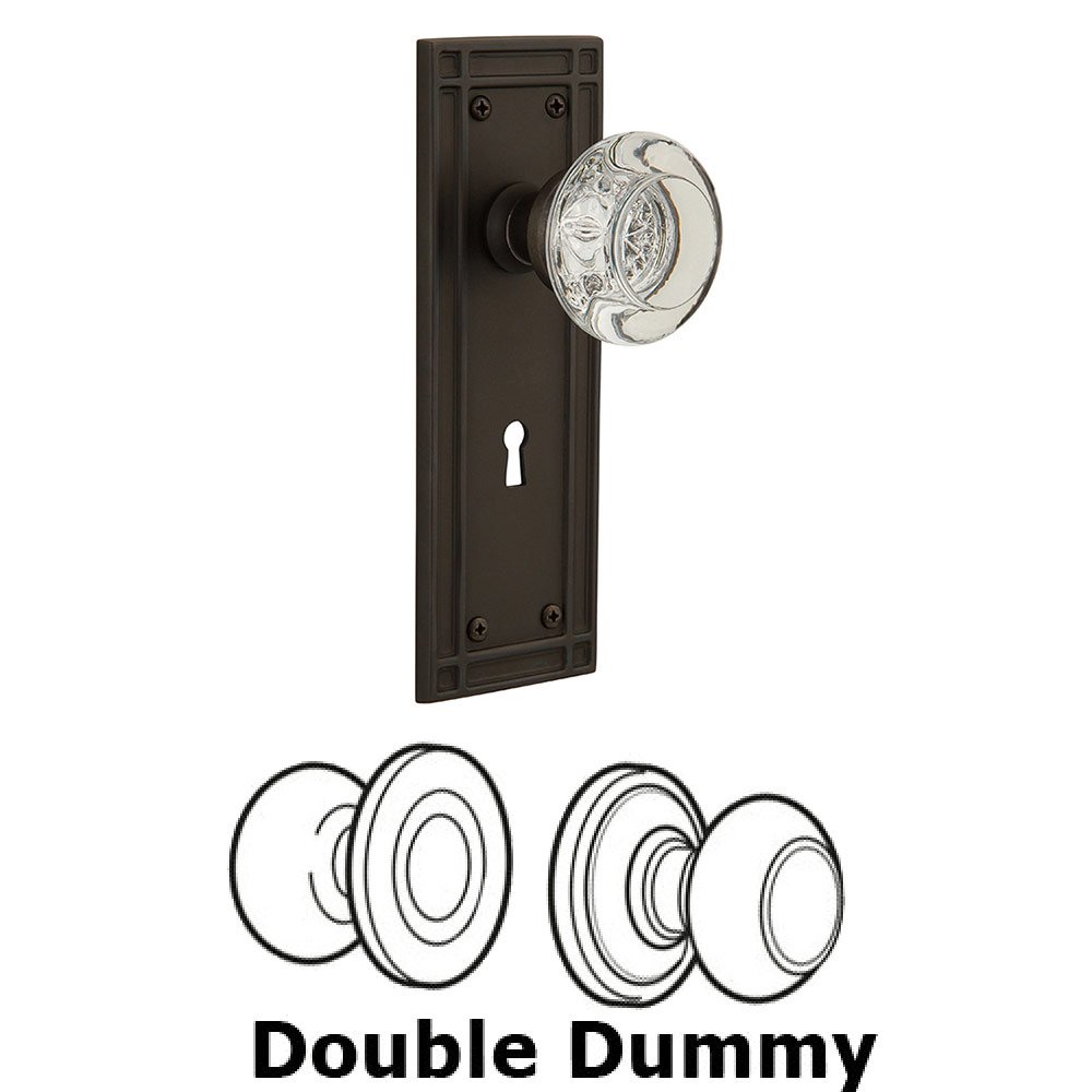 Double Dummy Mission Plate with Round Clear Crystal Knob and Keyhole in Oil Rubbed Bronze
