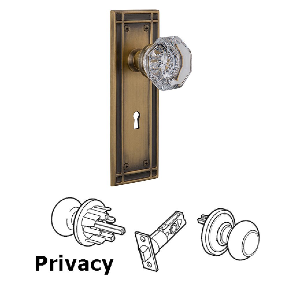 Privacy Mission Plate with Keyhole and Waldorf Door Knob in Antique Brass