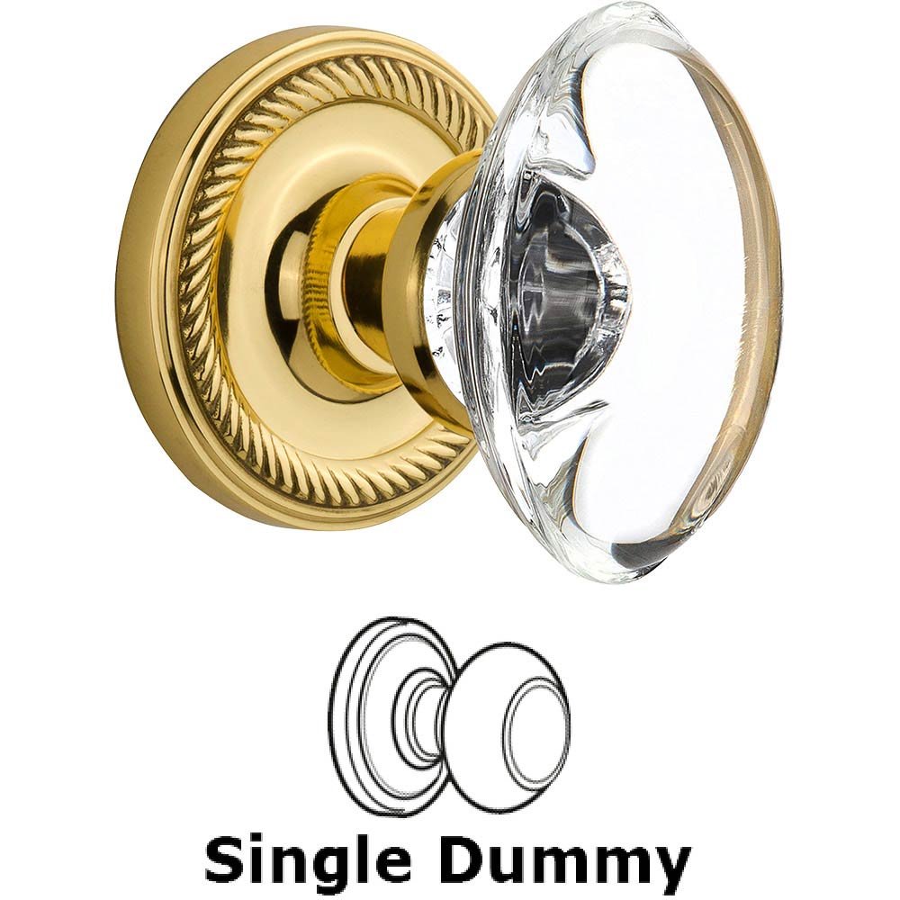 Single Dummy Rope Rosette with Oval Clear Crystal Knob in Unlacquered Brass