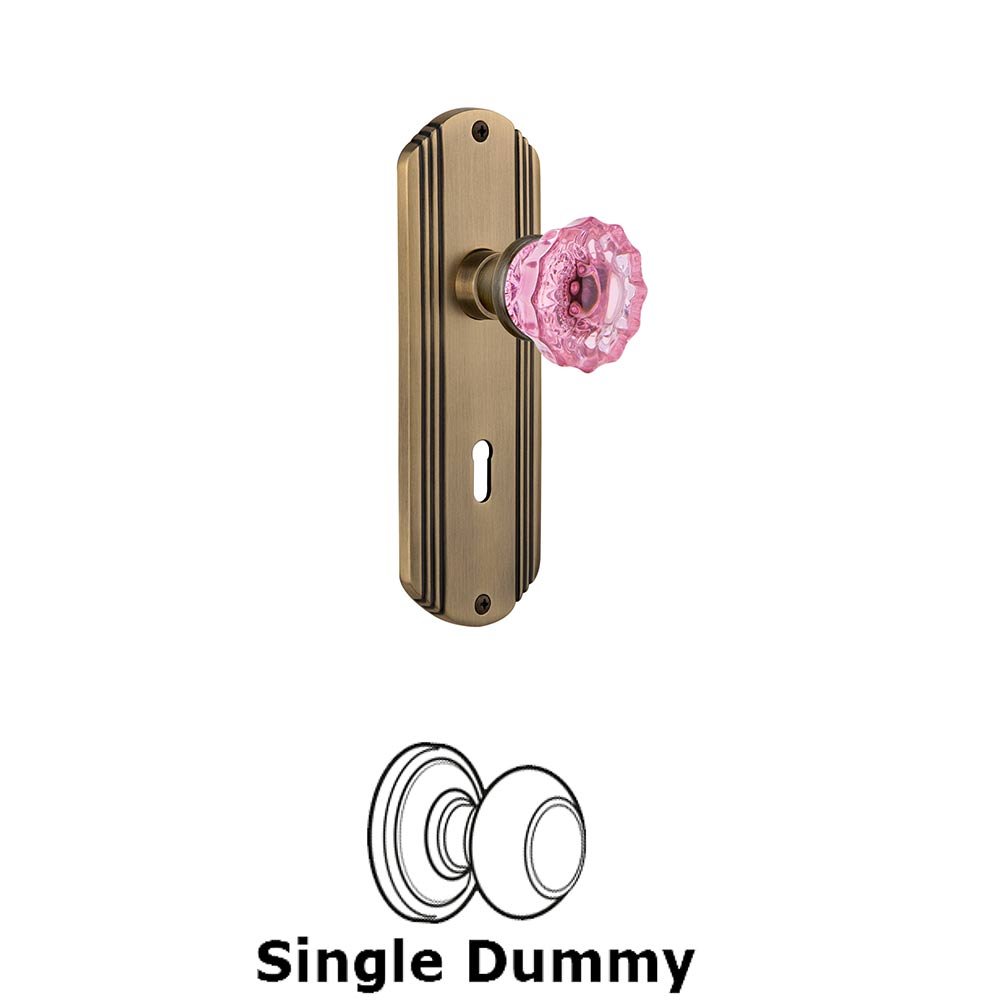 Nostalgic Warehouse - Single Dummy - Deco Plate with Keyhole Crystal Pink Glass Door Knob in Antique Brass