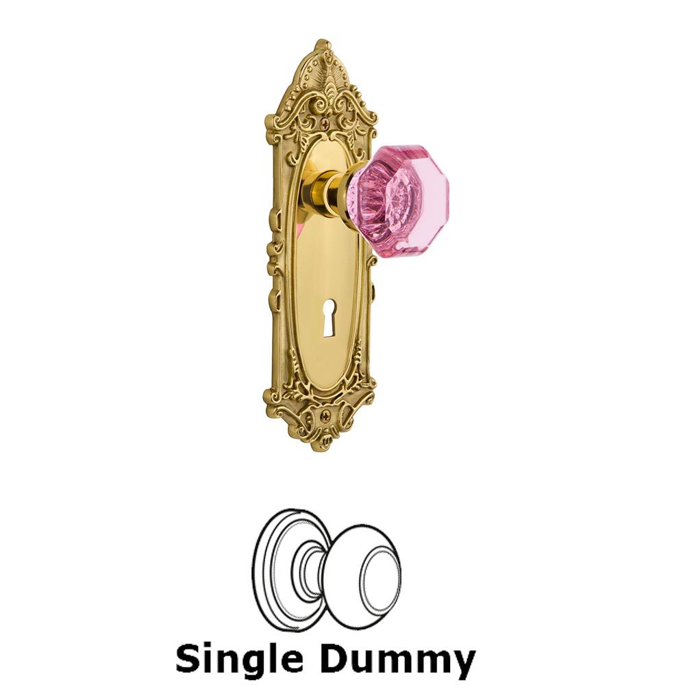 Nostalgic Warehouse - Single Dummy - Victorian Plate with Keyhole Waldorf Pink Door Knob in Unlaquered Brass