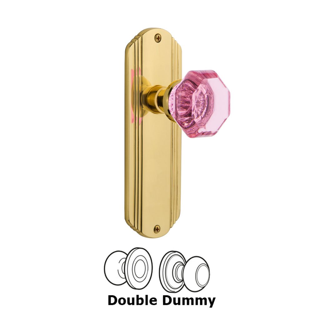 Nostalgic Warehouse - Double Dummy - Deco Plate Waldorf Pink Door Knob in Polished Brass