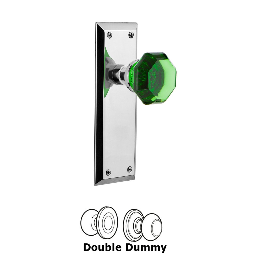 Nostalgic Warehouse - Double Dummy - New York Plate Waldorf Emerald Door Knob in Bright Chrome