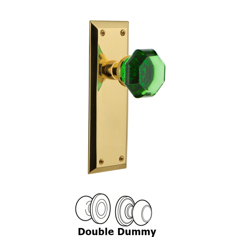 Nostalgic Warehouse - Double Dummy - New York Plate Waldorf Emerald Door Knob in Polished Brass