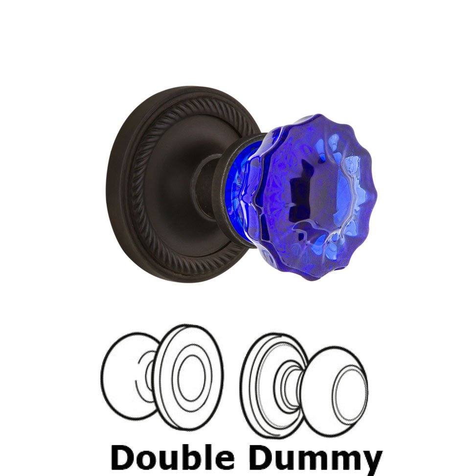 Nostalgic Warehouse - Double Dummy - Rope Rose Crystal Cobalt Glass Door Knob in Oil-Rubbed Bronze