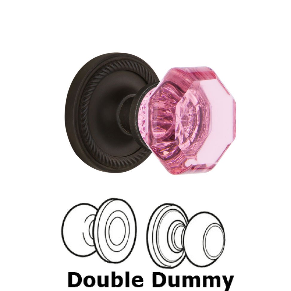 Nostalgic Warehouse - Double Dummy - Rope Rose Waldorf Pink Door Knob in Oil-Rubbed Bronze