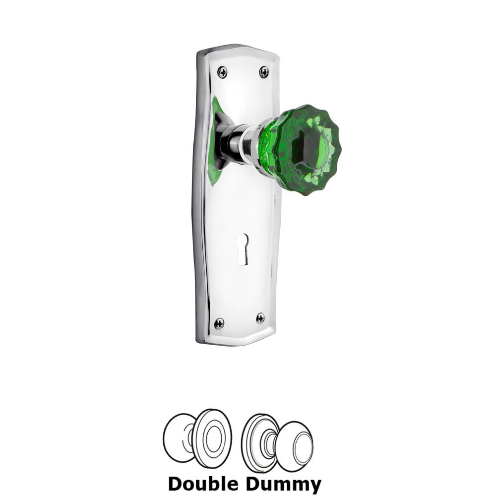 Nostalgic Warehouse - Double Dummy - Prairie Plate with Keyhole Crystal Emerald Glass Door Knob in Bright Chrome