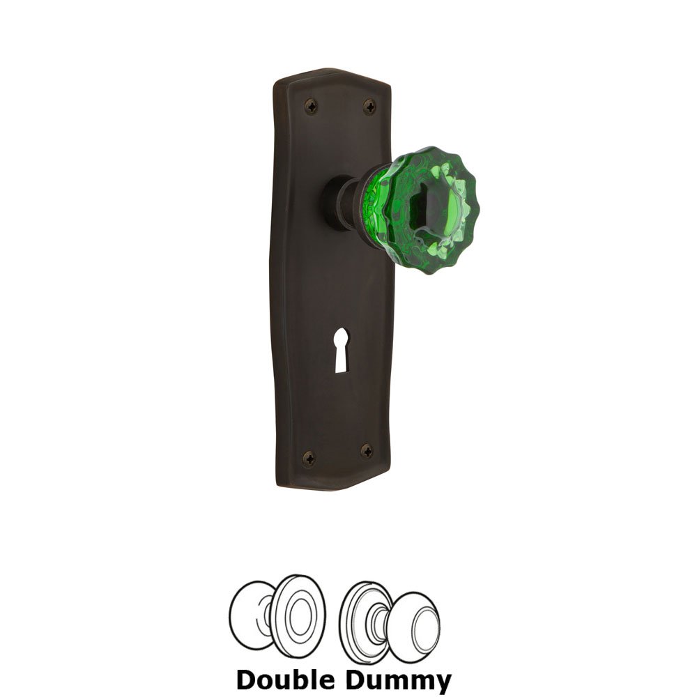 Nostalgic Warehouse - Double Dummy - Prairie Plate with Keyhole Crystal Emerald Glass Door Knob in Oil-Rubbed Bronze