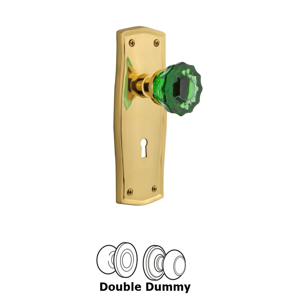 Nostalgic Warehouse - Double Dummy - Prairie Plate with Keyhole Crystal Emerald Glass Door Knob in Polished Brass