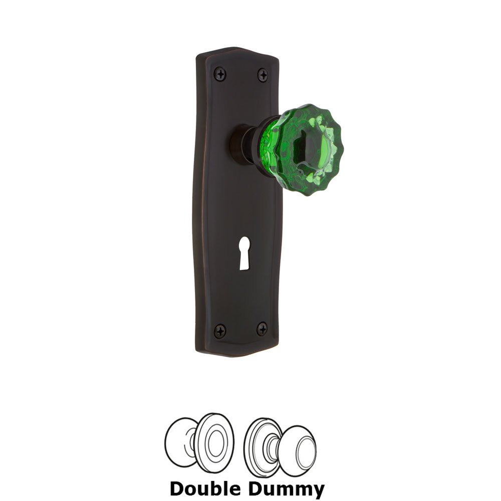 Nostalgic Warehouse - Double Dummy - Prairie Plate with Keyhole Crystal Emerald Glass Door Knob in Timeless Bronze