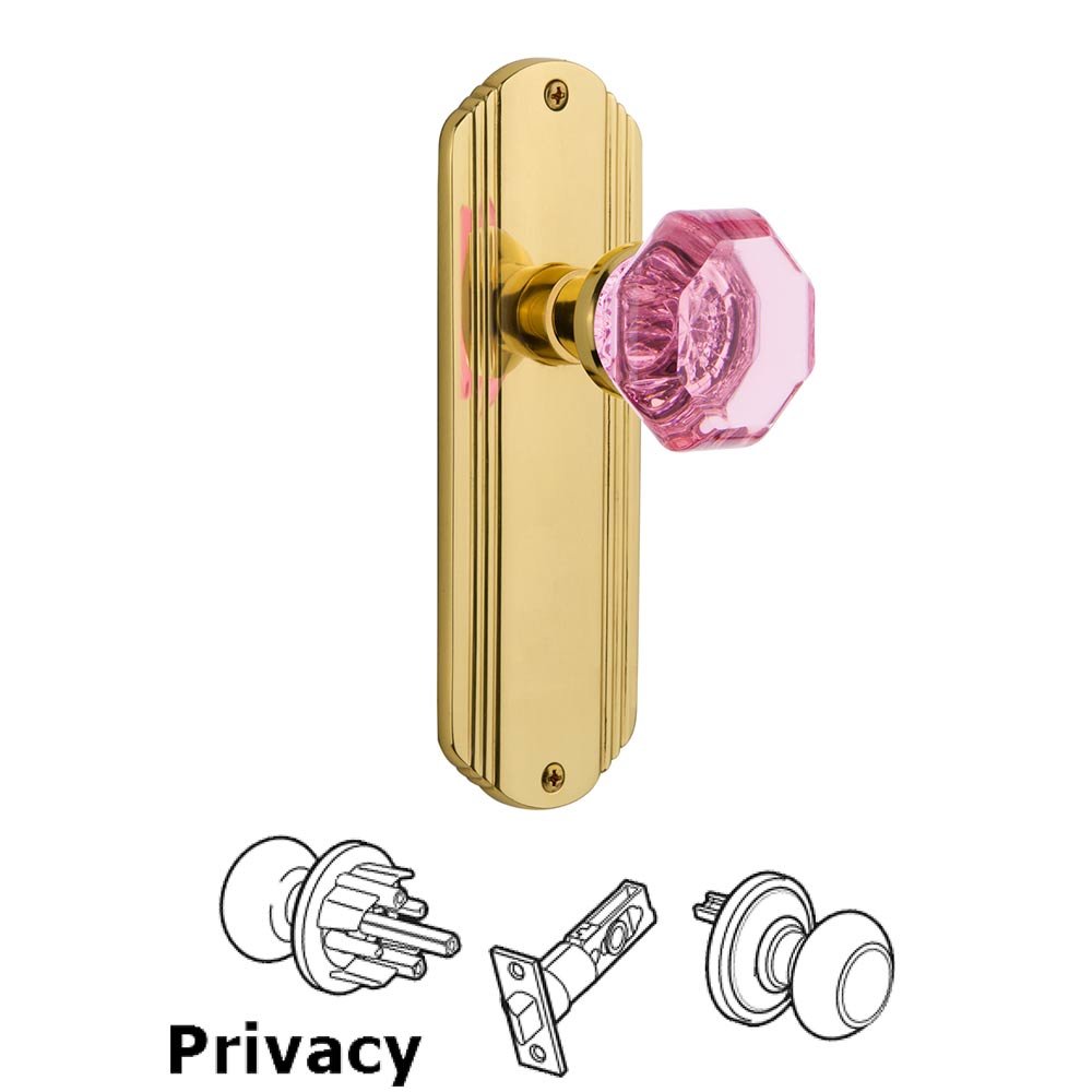 Nostalgic Warehouse - Privacy - Deco Plate Waldorf Pink Door Knob in Polished Brass