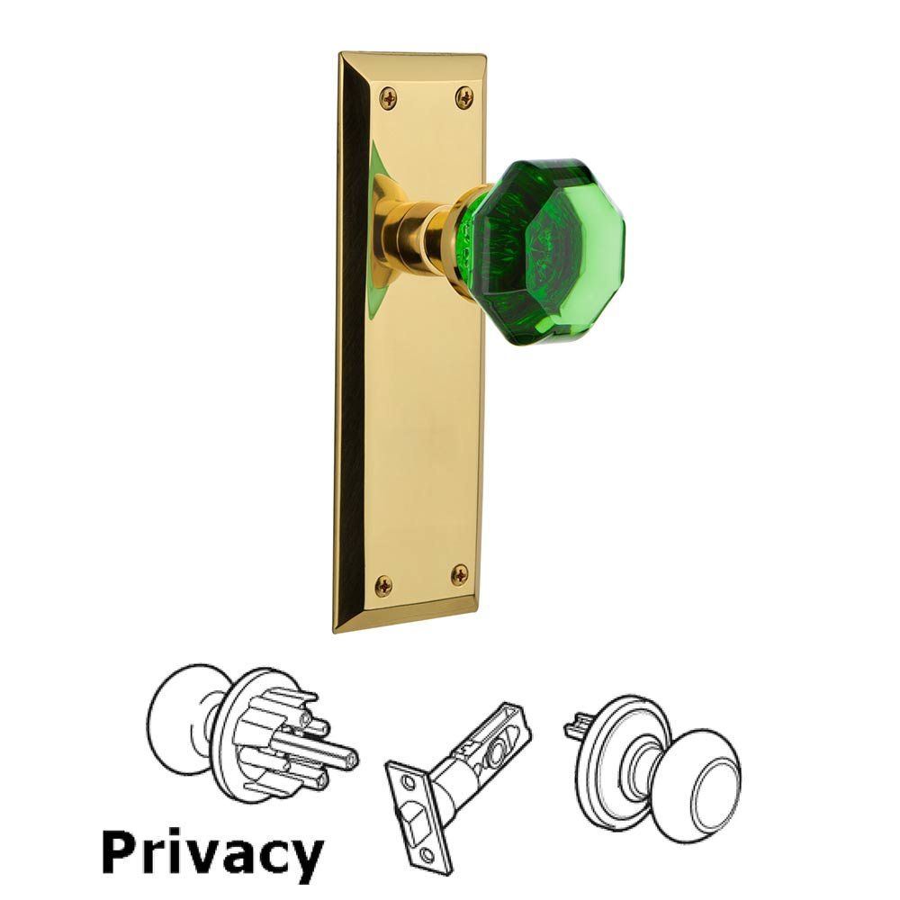 Nostalgic Warehouse - Privacy - New York Plate Waldorf Emerald Door Knob in Polished Brass