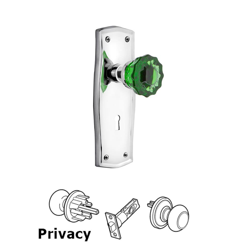 Nostalgic Warehouse - Privacy - Prairie Plate with Keyhole Crystal Emerald Glass Door Knob in Bright Chrome