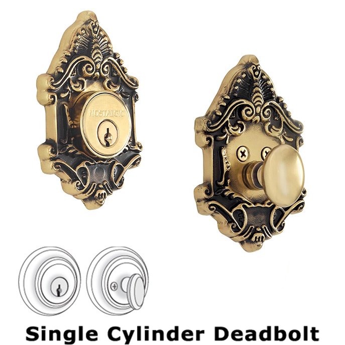 Single Deadbolt - Victorian Deadbolt (Keyed Alike) in Antique Brass