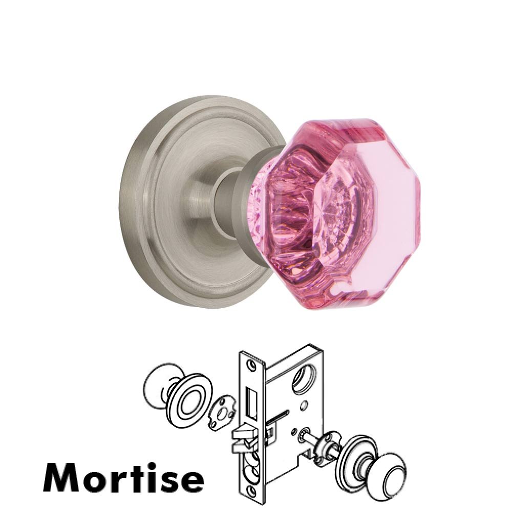 Nostalgic Warehouse - Mortise - Classic Rose Waldorf Pink Door Knob in Satin Nickel