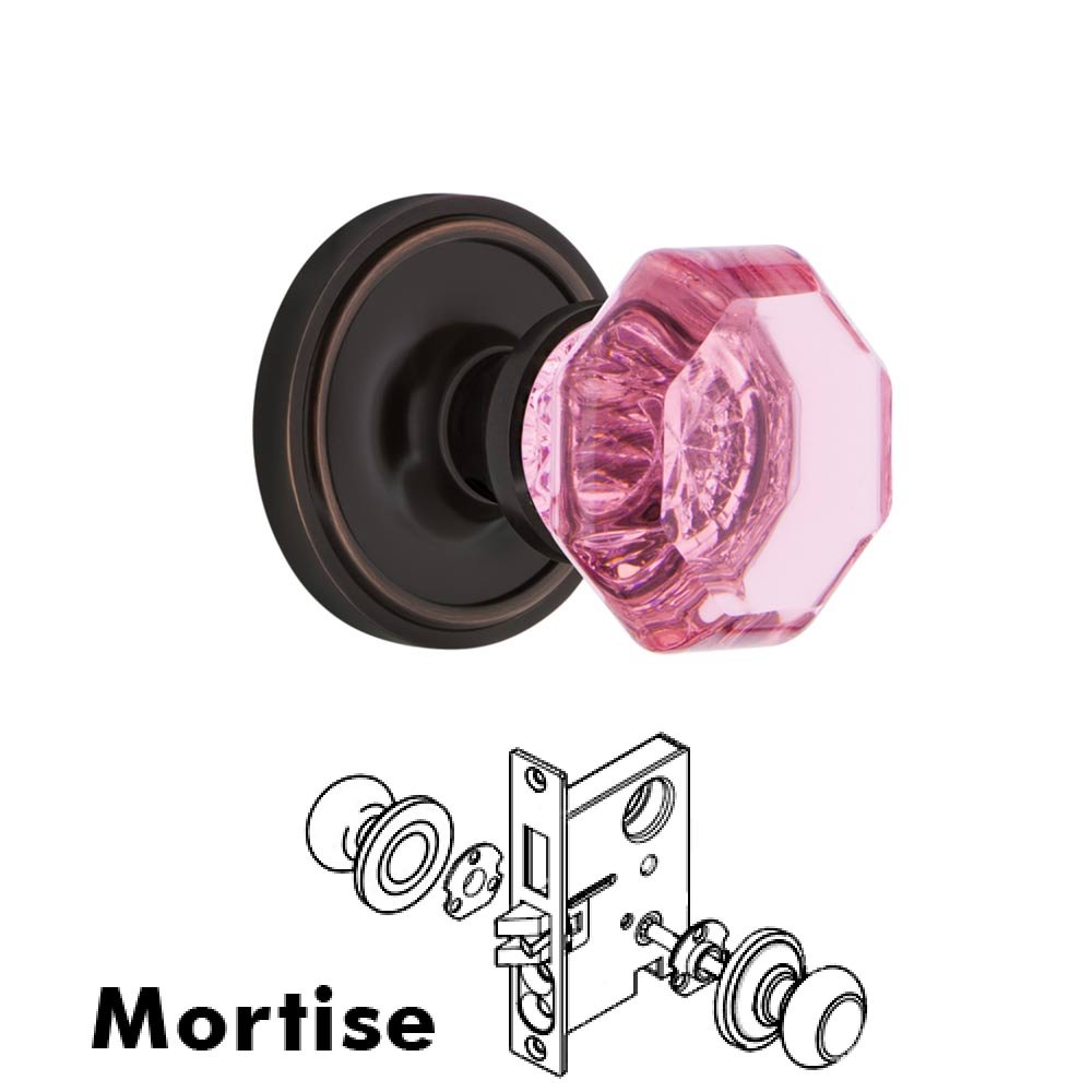 Nostalgic Warehouse - Mortise - Classic Rose Waldorf Pink Door Knob in Timeless Bronze