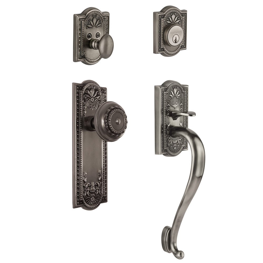 Handleset - Meadows with "S" Grip and Meadows Knob in Antique Pewter