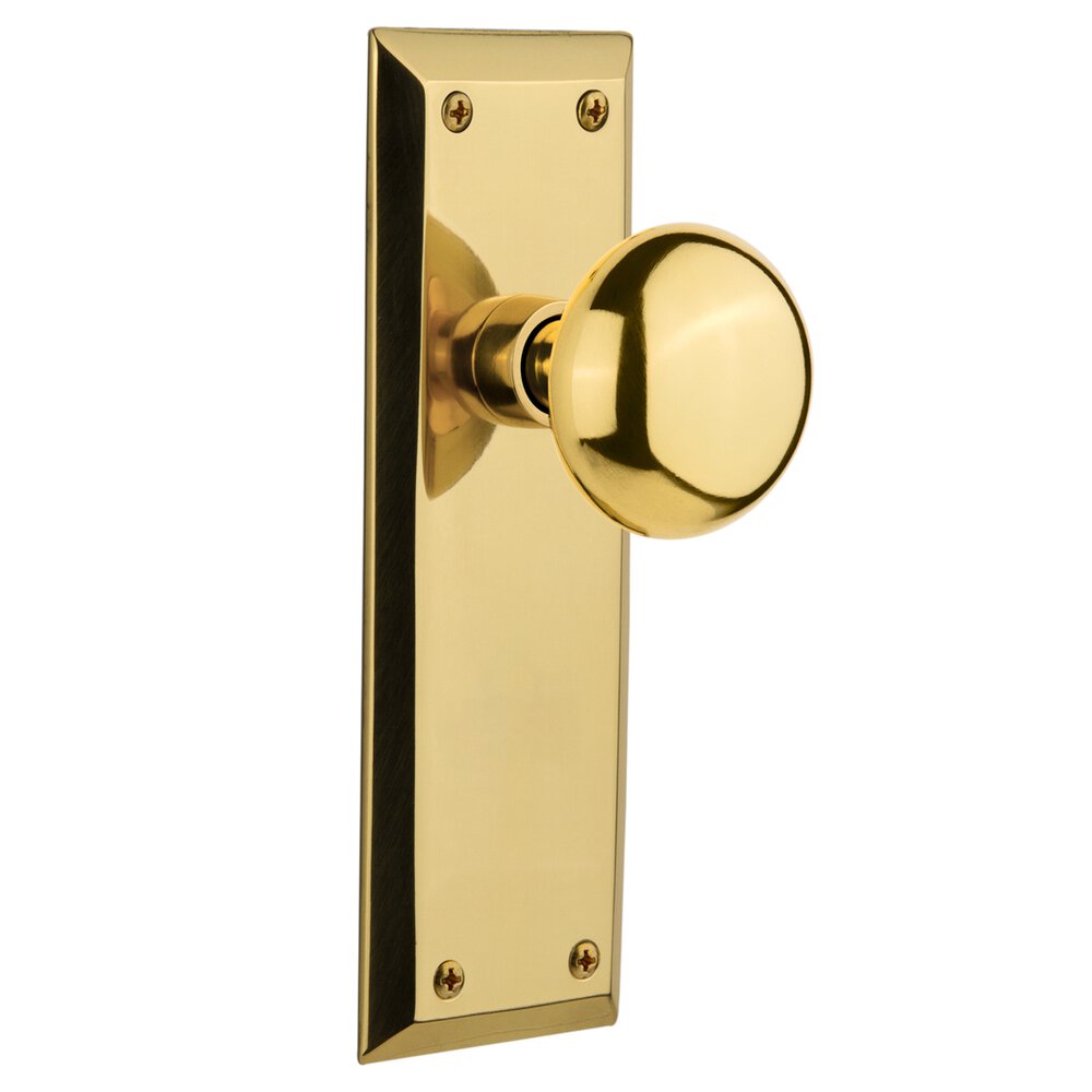 Passage Knob - New York Plate with New York Door Knob in Polished Brass