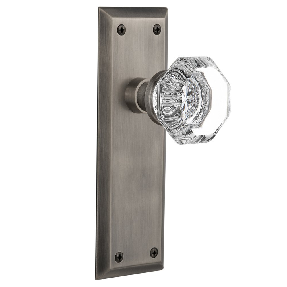 Passage Knob - New York Plate with Waldorf Crystal Door Knob in Antique Pewter