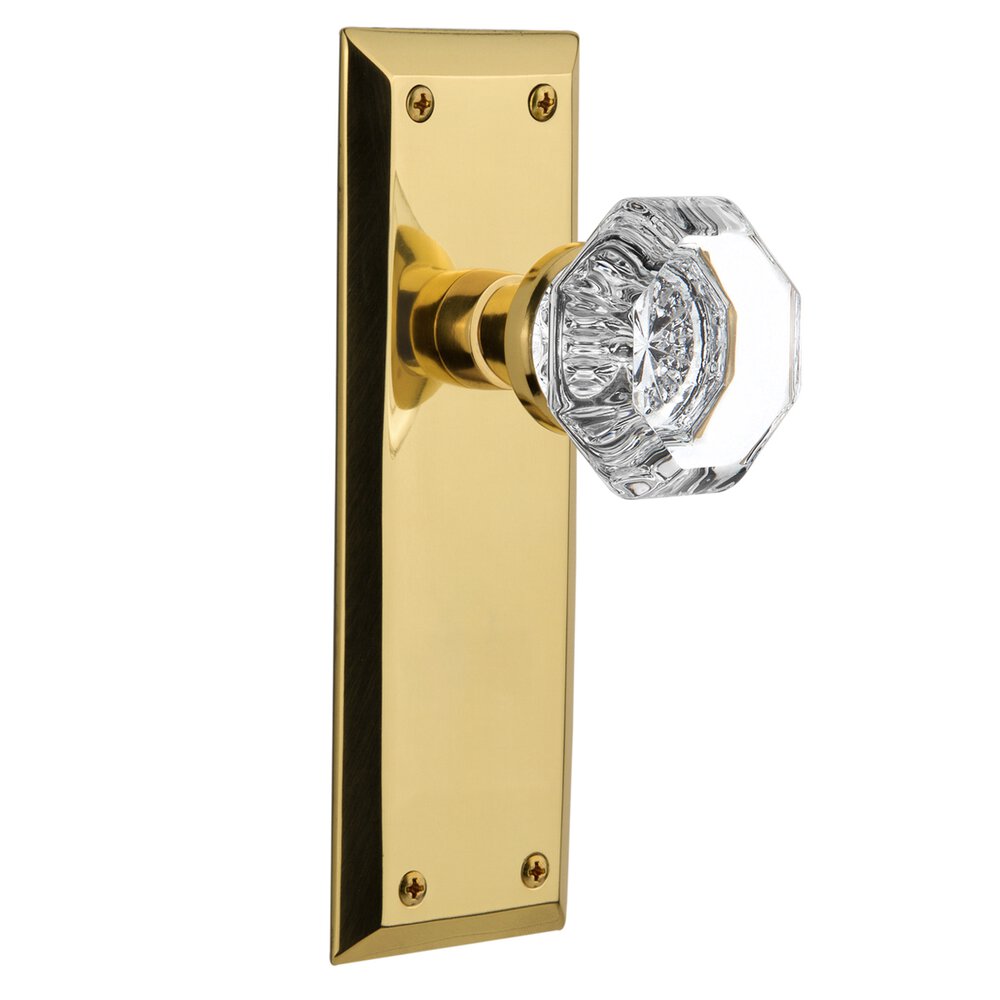 Privacy New York Plate with Waldorf Door Knob in Polished Brass