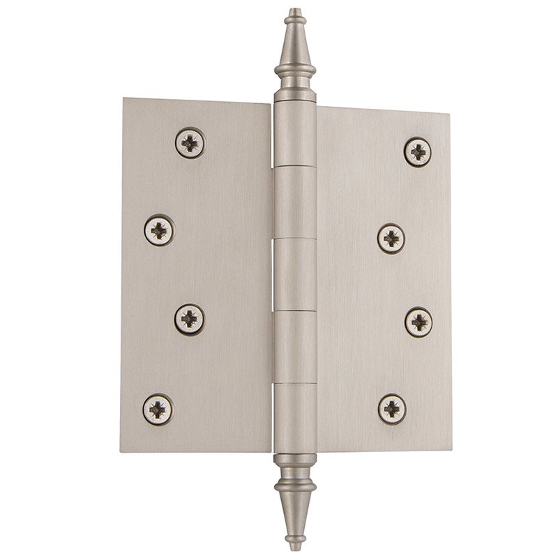 4" Steeple Tip Residential Hinge with Square Corners in Satin Nickel (Sold Individually)