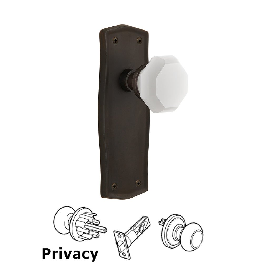 Privacy - Prairie Plate with Waldorf White Milk Glass Knob in Oil-Rubbed Bronze 