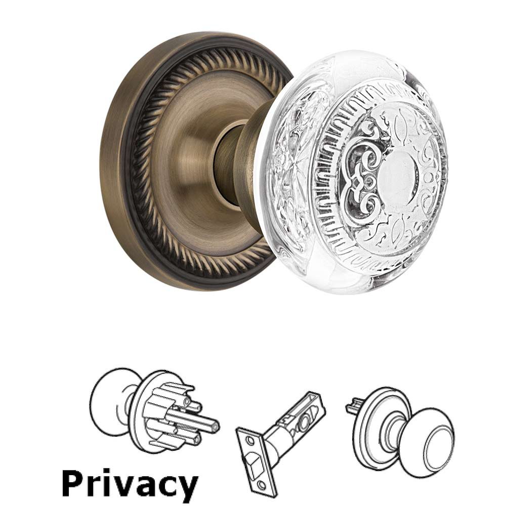 Privacy - Rope Rosette With Crystal Egg & Dart Knob in Polished Brass