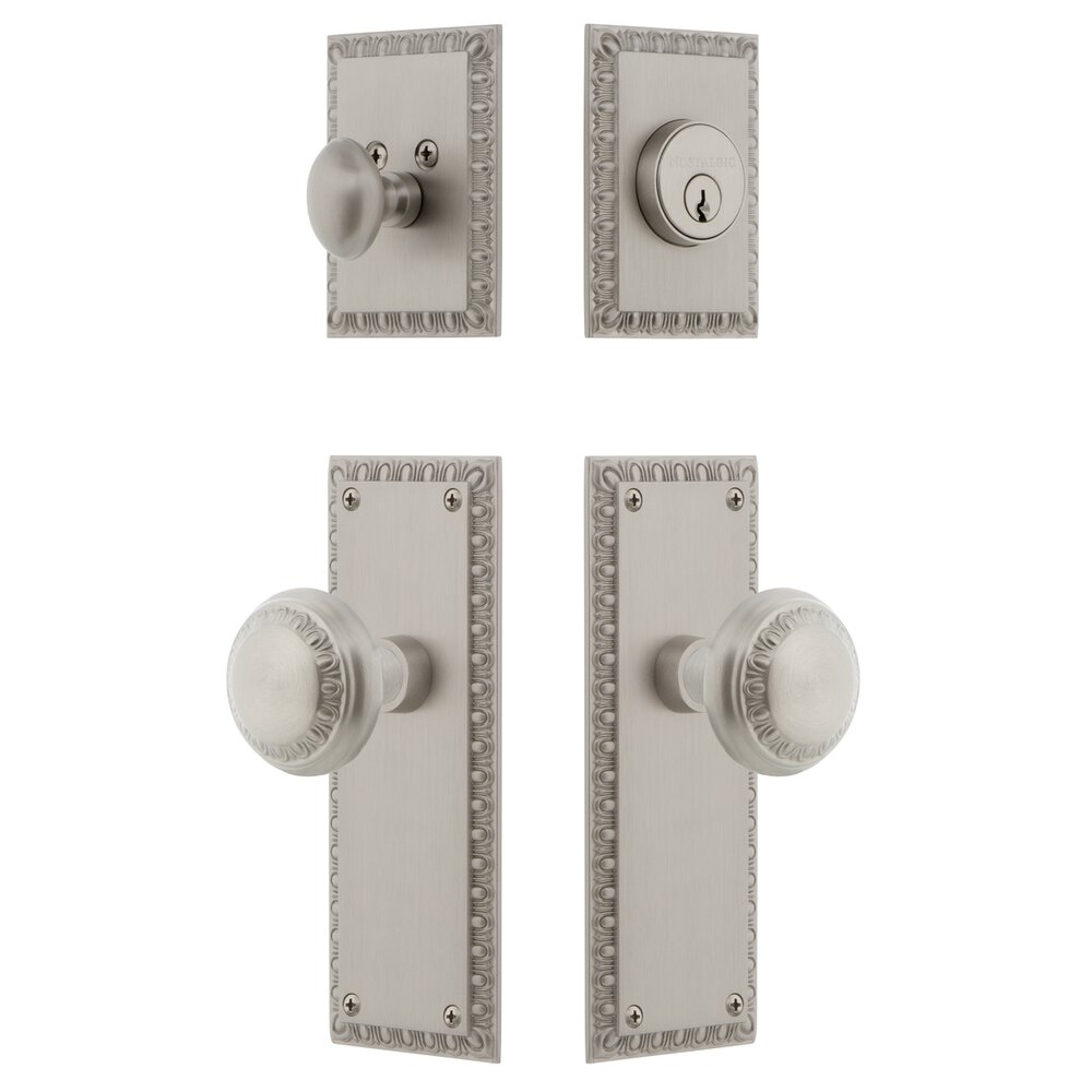 Neoclassical Plate Entry Set with Neoclassical Knob in Satin Nickel
