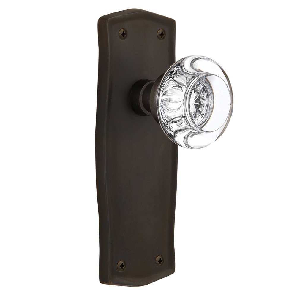 Double Dummy Prairie Plate with Round Clear Crystal Glass Door Knob in Oil-Rubbed Bronze