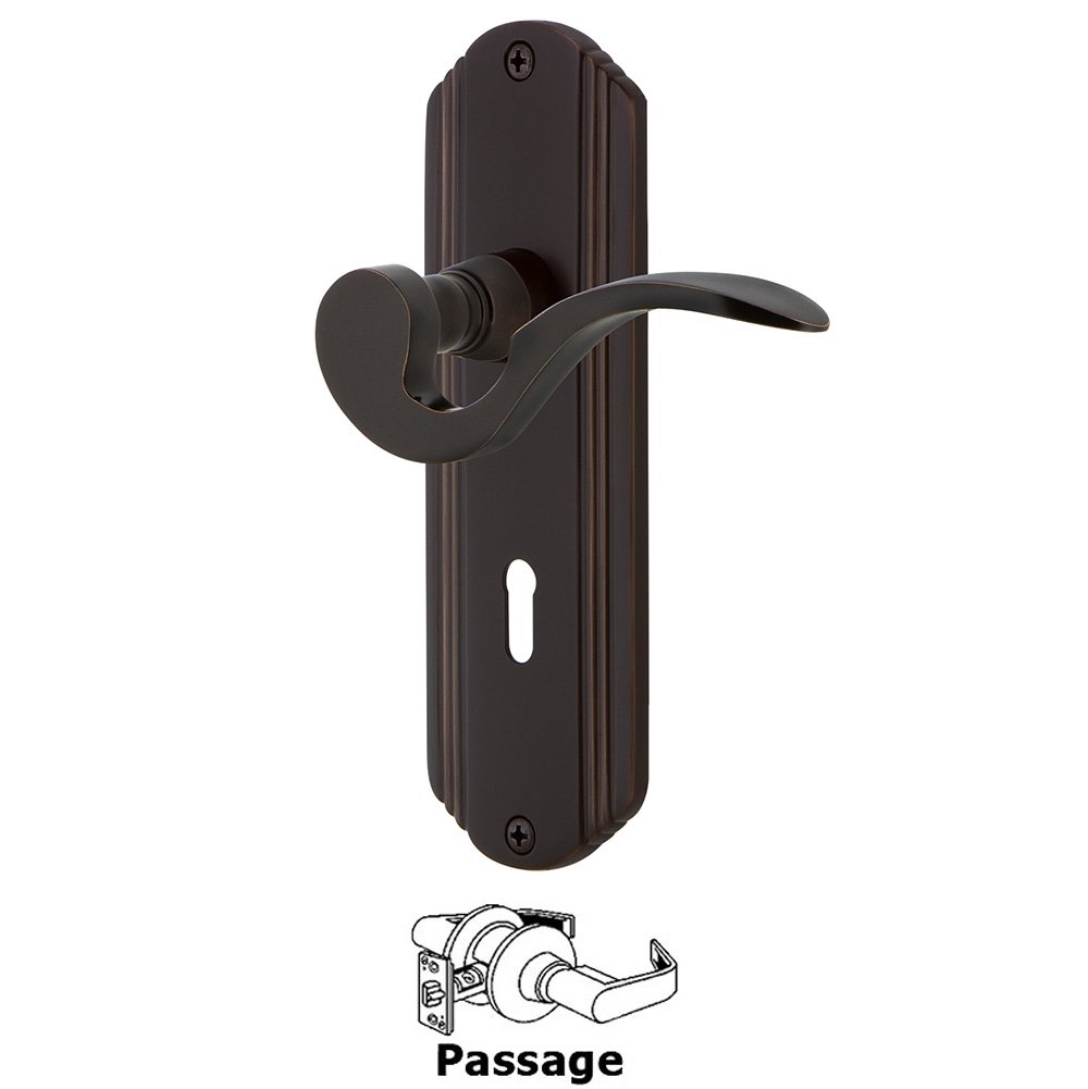 Deco Plate Passage with Keyhole and  Manor Lever in Timeless Bronze