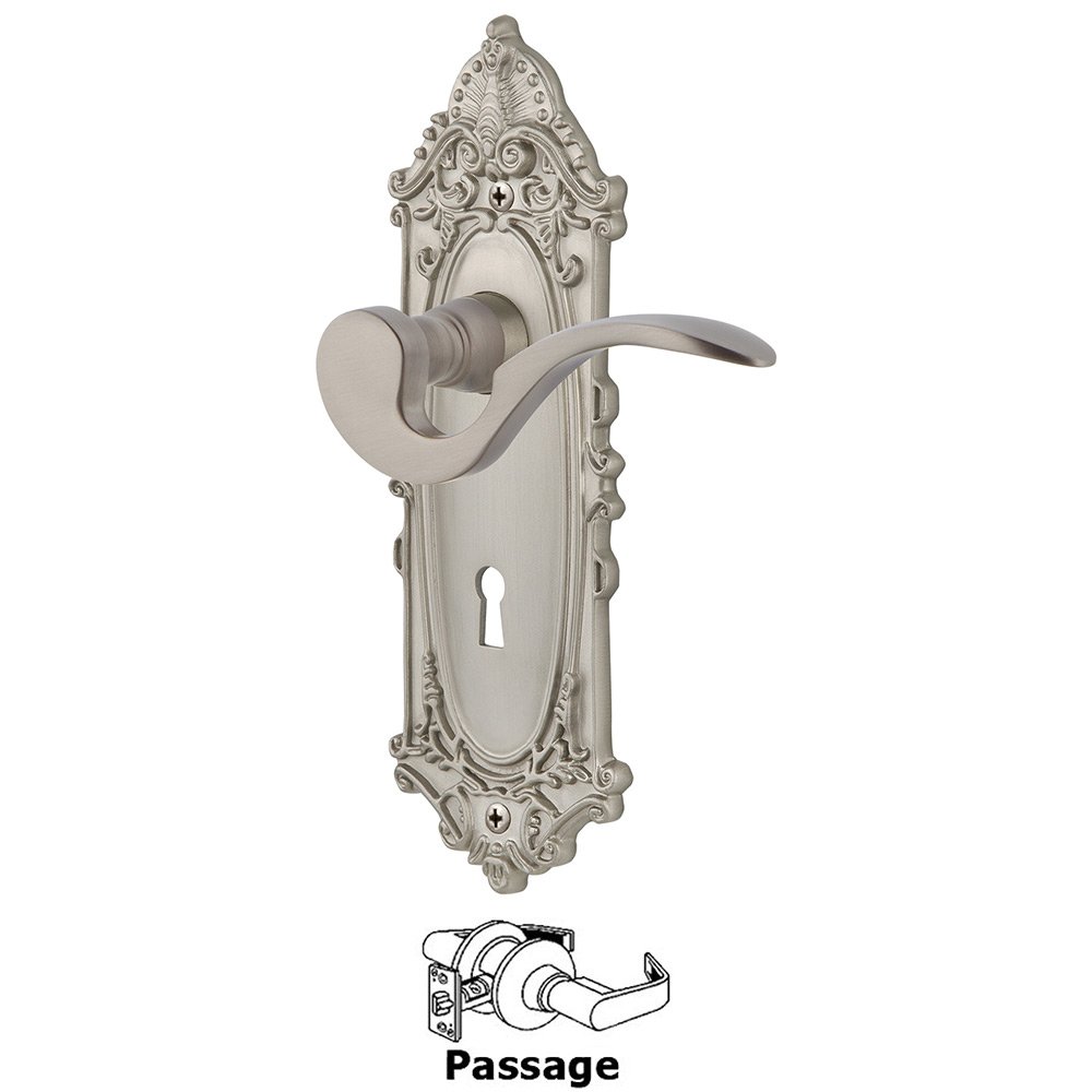 Victorian Plate Passage with Keyhole and  Manor Lever in Satin Nickel